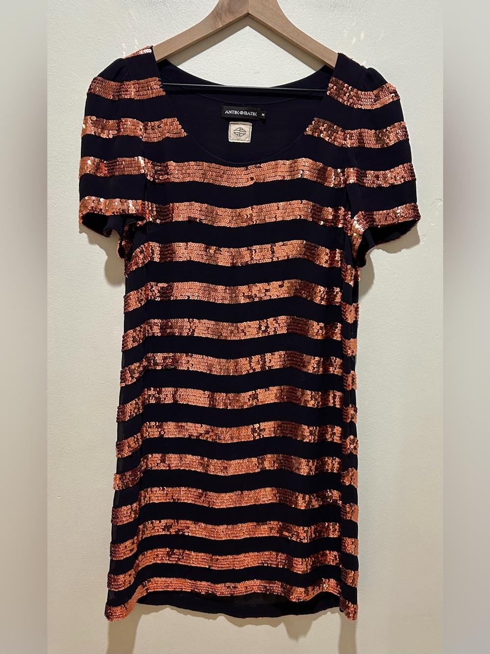 Antik Batik Aron Stripe Dress in Dark Purple & Bronze Gold Sequin - Size Medium